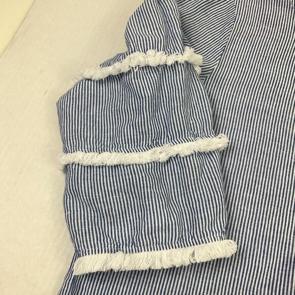 For Cynthia Linen Blend Blouse Striped Boxy Fit Fringe 3/4 Sleeve Top PL Petites - Picture 5 of 12